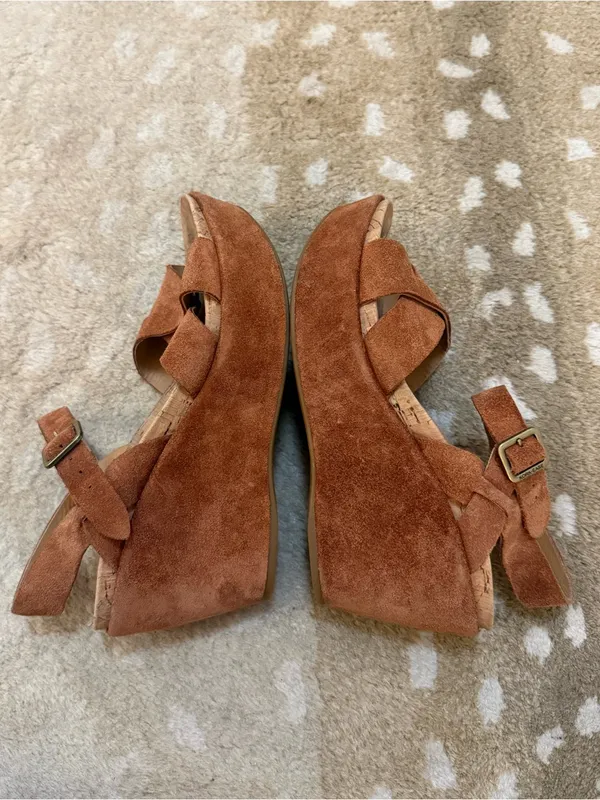 Kork-Ease K3780 Suede Cork Platform Wedge Sandals Cognac Brown Women’s 6M - Image 7