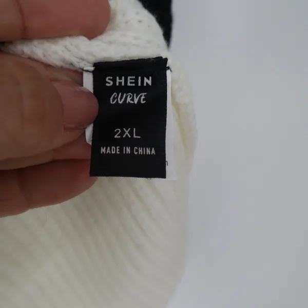 Shein Curve 2XL Leopard Print Colorblock V-Neck Sweater White Black Brown - Image 2