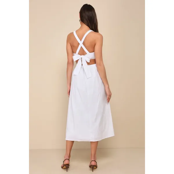 NWT Lulus Strolling Sicily White Pleated Backless Midi Dress With Pockets Sz XL - Image 3
