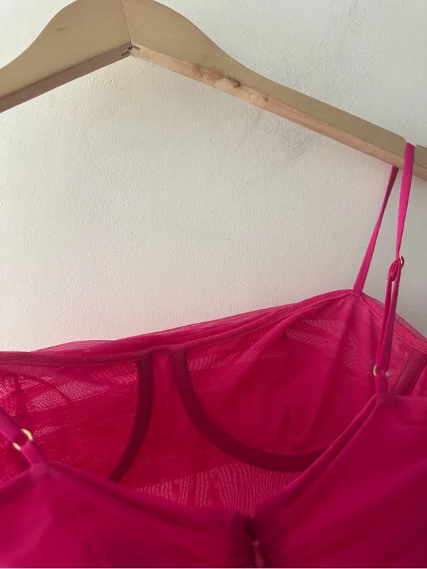 Aritzia Babaton Pink Ruched Mesh Corset Top - Image 8