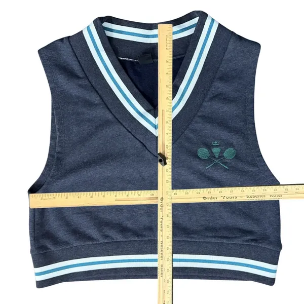 Urban Outfitters Navy Blue Green Badminton Embroidery Cropped Jersey Vest Size M - Image 6