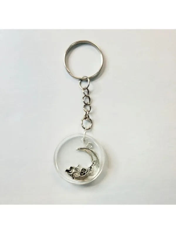 Silver Moon and Cupid Resin Keychain Handmade - Image 3