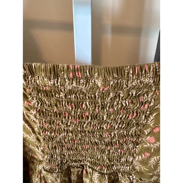 Universal Threads Olive Green Floral Smocked Back Mini Dress Long Sleeve Large - Image 6