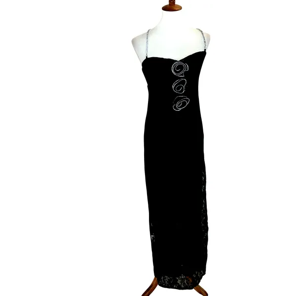 Lovers + Friends Black Lace Gown MEDIUM Maxi Dress Rhinestone Rosette $300 NEW - Image 5
