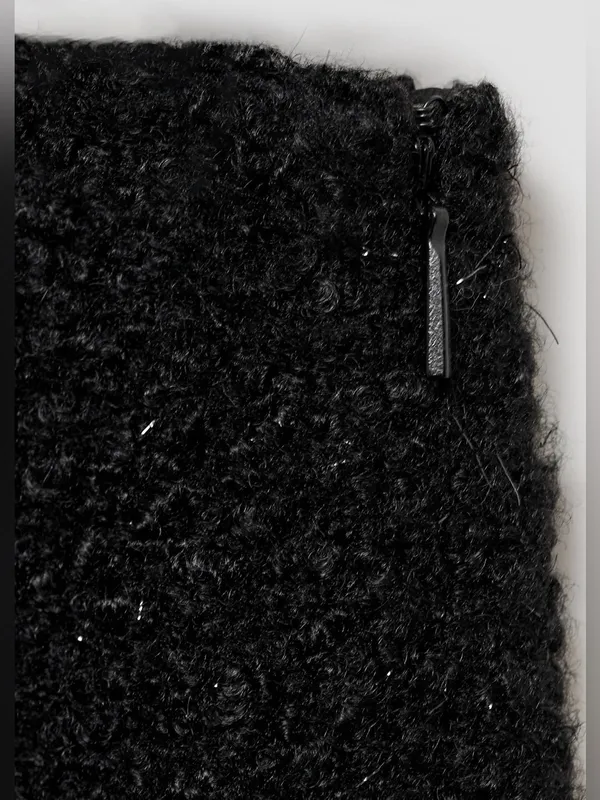 Mango MNG - Black knit Bouclé metallic thread textured mini skirt - Image 3