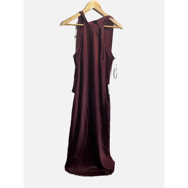 WAYF Halter Maxi Dress Womens L Merlot Satin Bow Back Wedding Guest Formal Gown - Image 2
