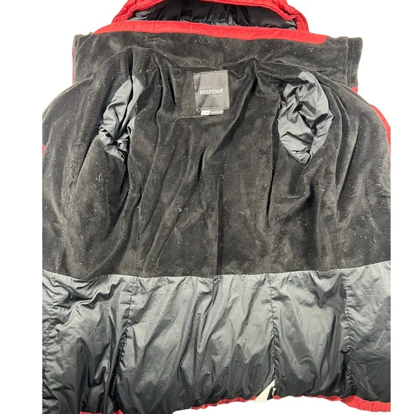 Marmot Puffer Jacket XS Red 700 Fill Down Quilted Hooded Winter Coat Longline - Image 4