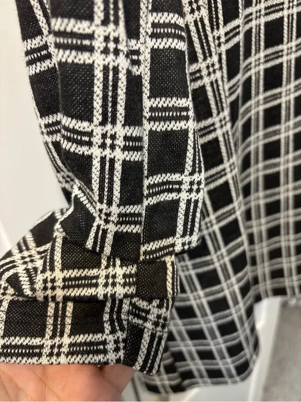 Altar'd State Black & White Plaid Blazer Single Button Ruched Sleeves XS USA EUC - Image 10
