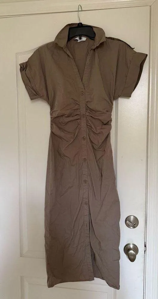 Saunders Collective Beige Ruched Shirt Dress - Image 4