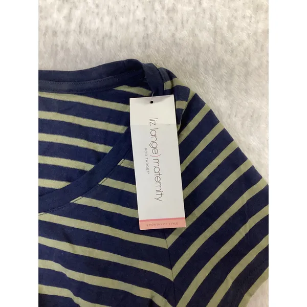 Liz Lange Maternity Target Striped Short Sleeve Ruched T-Shirt Navy Green S NEW‎ - Image 3