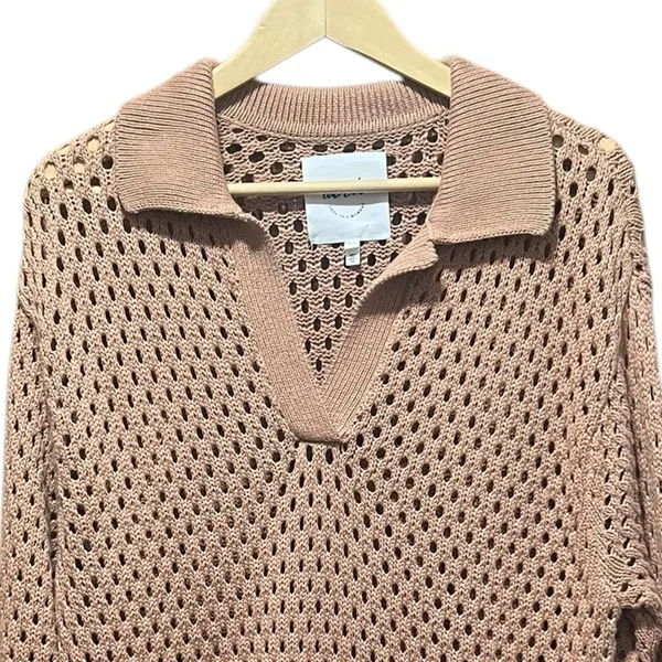 Aerie NWOT Open Knit Polo Sweater in Beach Dune‎ Size Smalll - Image 4