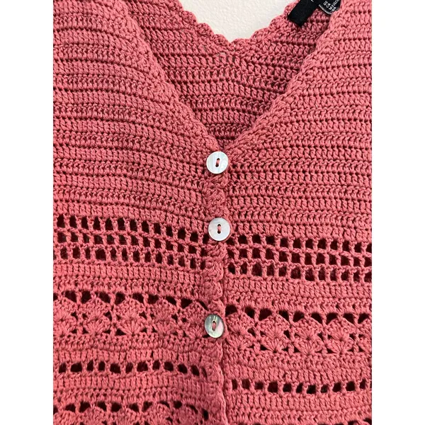 Forever 21 Pink Crochet Knit Mini‎ Dress Y2K Coquette Size Small - Image 3