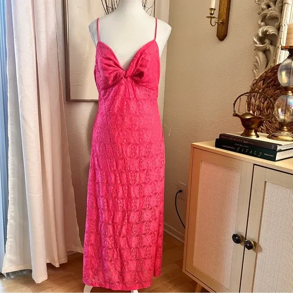 NSR Hot Pink Lace Midi Dress Sleeveless Lined Size‎ L NWOT - Image 2