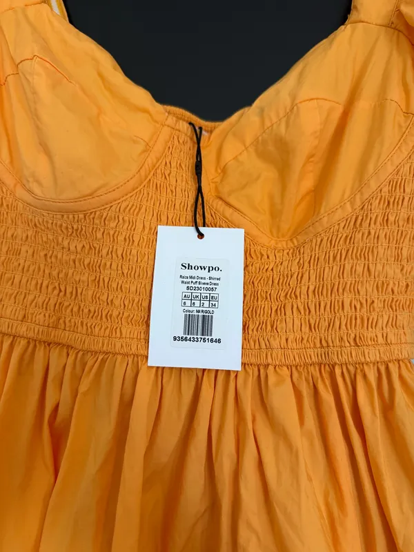 Showpo Raiza Shirred Waist Puff Sleeve Midi Dress in MARIGOLD 2 NWT - Image 7