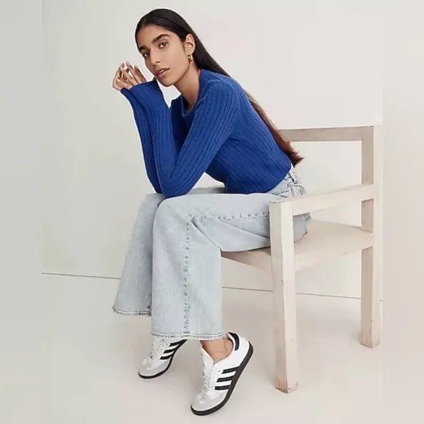 Madewell Readfield Pullover Wool Cropped Sweater in Voyage Cobalt Blue Sz Medium - Image 3