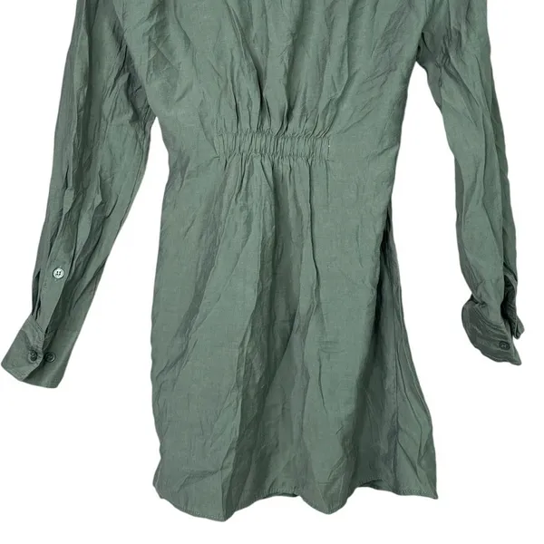 Zara Long Sleeve Tunic Wrap Style Mini Dress Collard V Neck Button M Sage Green - Image 9