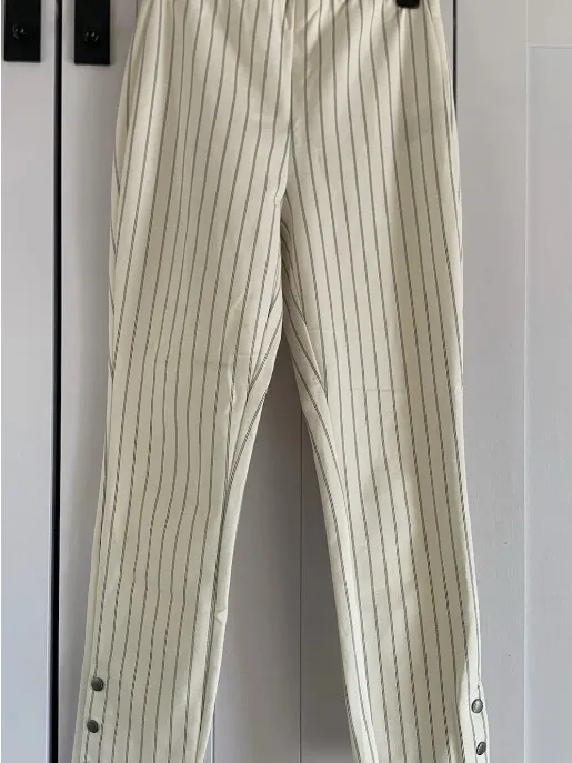 Rag & Bone Ankle Pants Womens 4 Cream Pinstripe Slim Crop Button Hem - Image 7