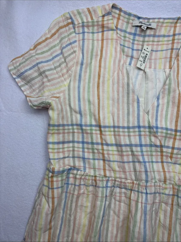 Madewell size XS new Pastel Plaid Midi Dress Elastic Waist guest summer sundress - Image 5