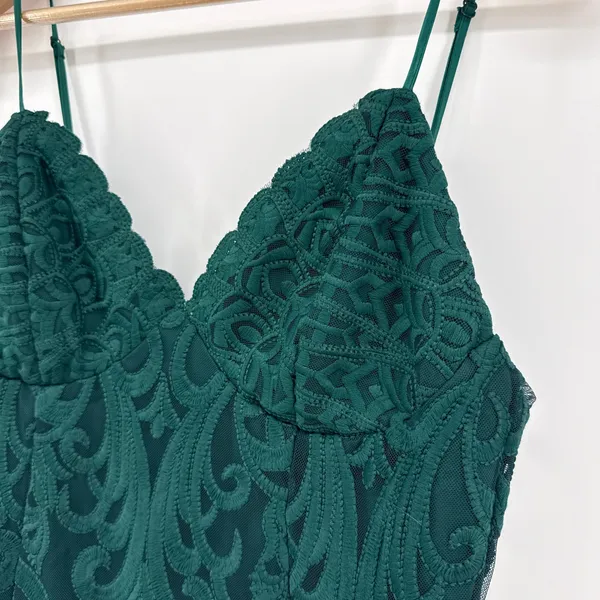 Bardot Gia Lace‎ Midi Dress Forest Green V-Neck Spaghetti Strap Womens Size 10/L - Image 4