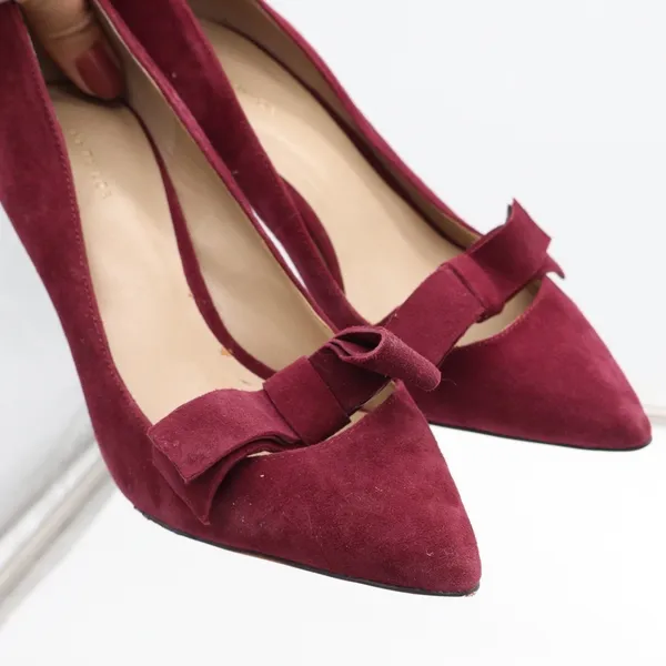 Ann Taylor Pumps Womens 9 Bow Pointed Toe Burgundy Suede Stiletto Good - Image 8