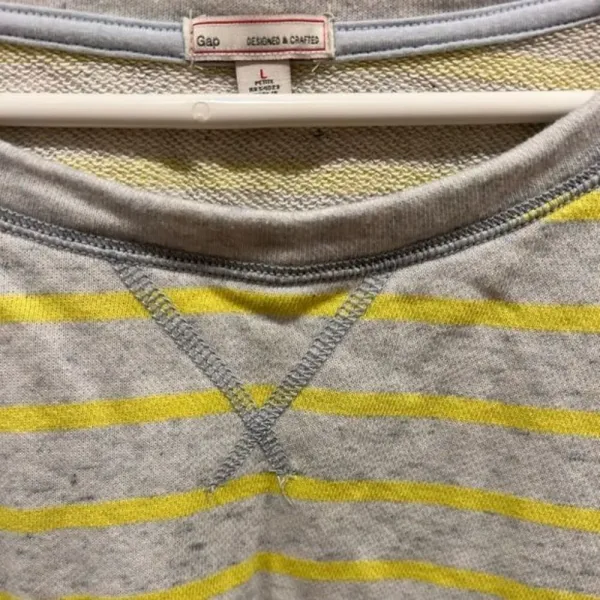 Gap Terry Cloth Crew Neck‎ Yellow and Gray Stripe Sweatshirt size Large - Image 2
