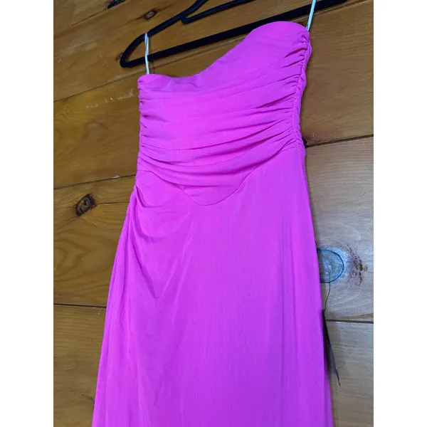 NWT Lulus Epitome of Allure Hot Pink Mesh Strapless Ruched Maxi Dress Gala Sz S - Image 3