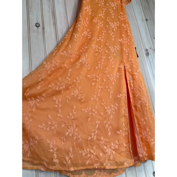 NWT Lulus Blossoming with Charm Orange Embroidered Tie-Back Midi Dress Casual M - Image 5