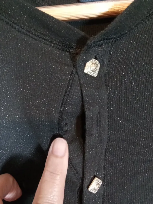 Ralph Lauren Sport Black Ribbed Button Henley Top Speckle Womens Large - Image 3