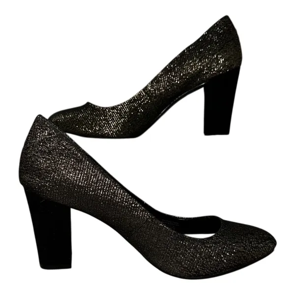 NWT STYLE & CO Black and Gold Metallic ASYAA Block Heel Pumps - 8.5 (read descr) - Image 3