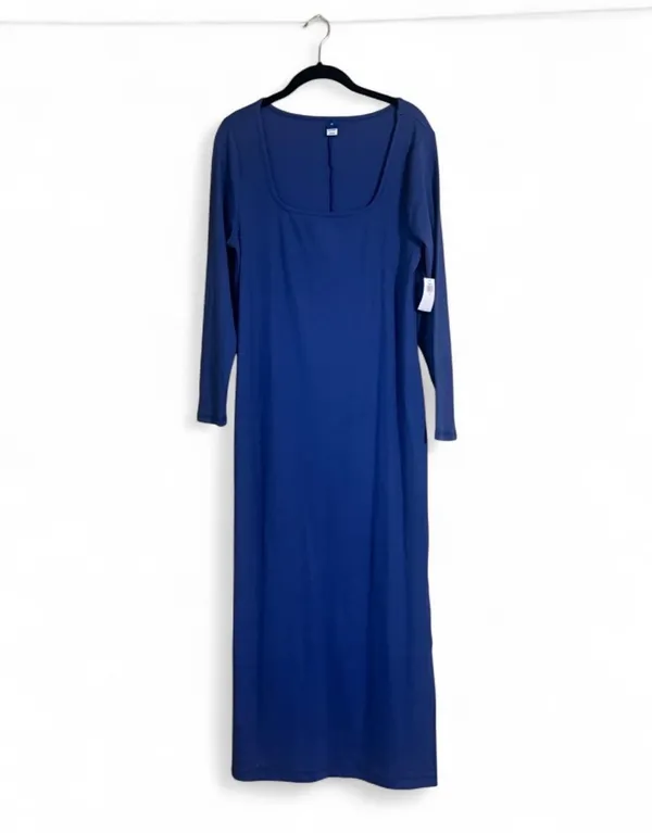 Old Navy Dress Sz XL Square Neck Long Sleeve Maxi Side Slits Ribbed Textured - Image 3
