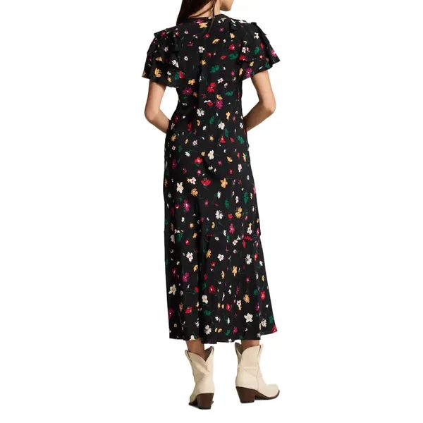 Polo Ralph Lauren Nime Floral Mulberry Silk Crepe Midi Dress Flutter Sleeve Sz 6 - Image 3