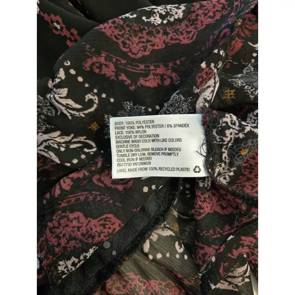Knox Rose Sheer Paisley Lace Velvet Accent Boho Tunic Blouse Black Pink Women M - Image 6