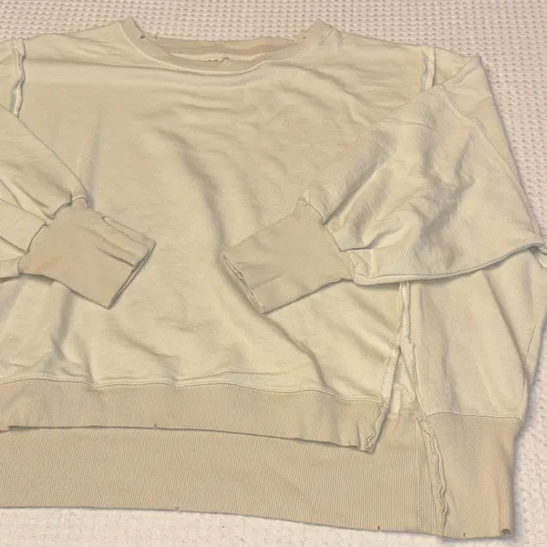 NEW! WE THE FREE PEOPLE Camden LARGE Gray Opal Cream Off-Shoulder Sweatshirt - Image 6