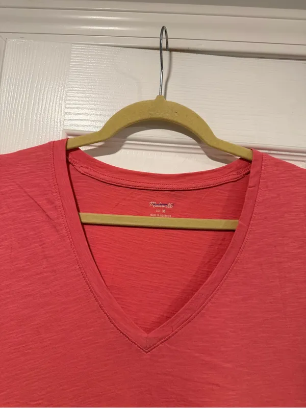 NWOT Madewell Size M Pink V Neck Short Sleeve Lightweight Slub Cotton Top - Image 2