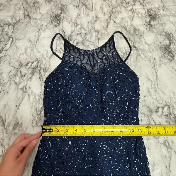 Andretta Donatello Cobalt Blue Vintage Beaded 100% Silk Gown Prom size small - Image 11