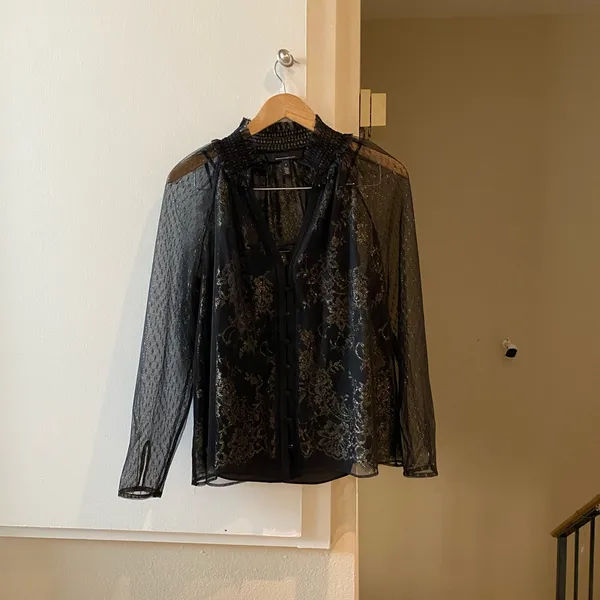 White House black market black sheer blouse with matching cami set - Image 4
