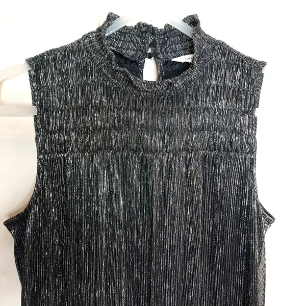 Nine West Black Silver Metallic Lined Sleeveless Party Shift Dress Size Large - Image 4