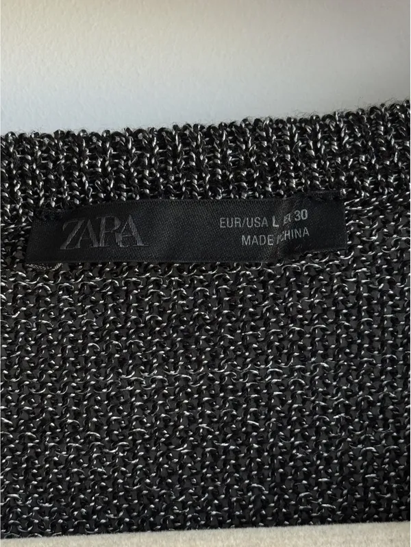 Zara Black Silver Metallic Knit Cardigan Statement Buttons Size L - Image 4