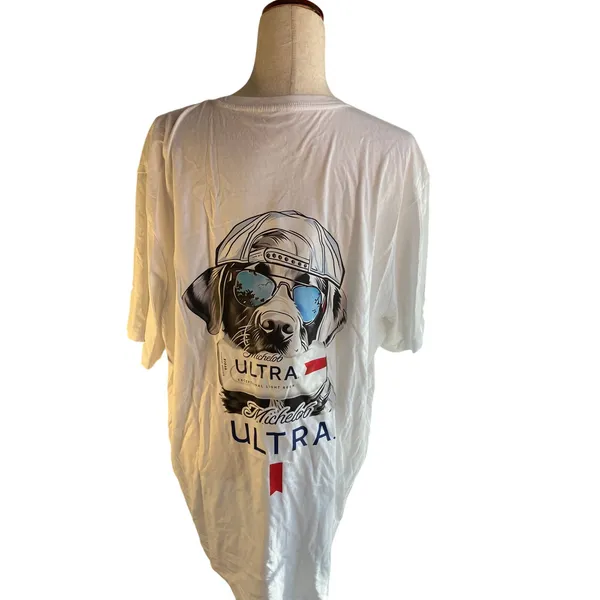 Michelob Ultra White Dog Sunglasses Graphic T-Shirt XXL - Image 2