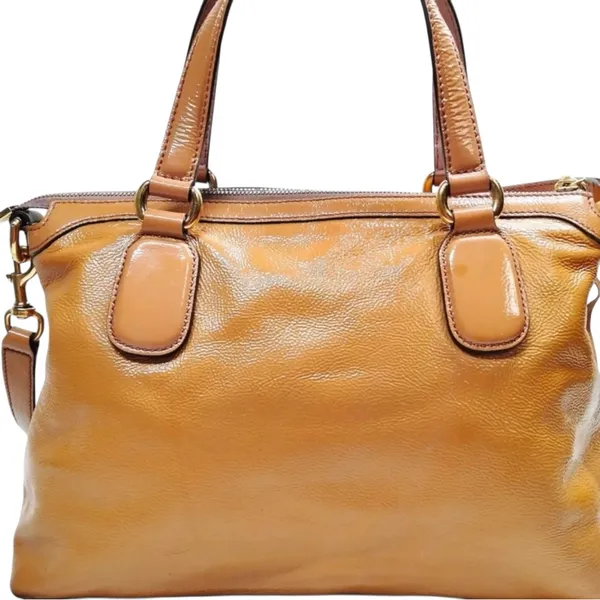 Gucci Soho Brown Tan Patent Leather 2 Way Satchel Crossbody handbag Bag Tassel - Image 2