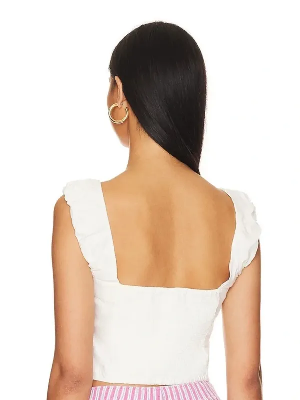 NWOT Free People Cream Elastic-Waist Cotton Ruffle Top - Image 2