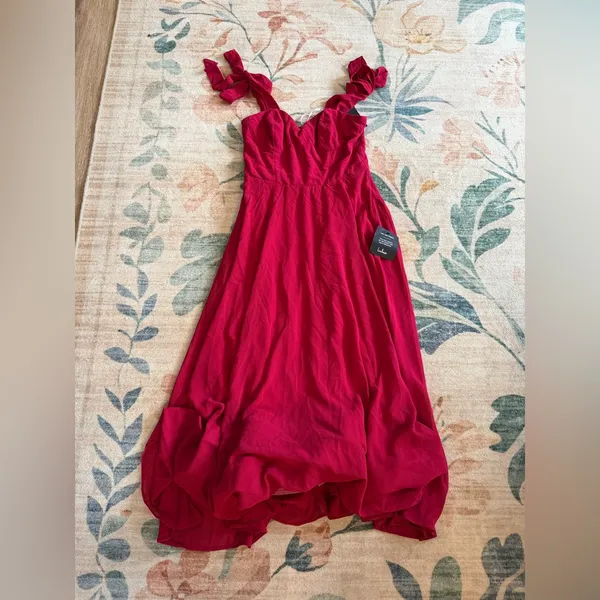 Lulu's Sophisticated Charisma Berry Red Tie-Strap A-Line Midi Dress - Image 5