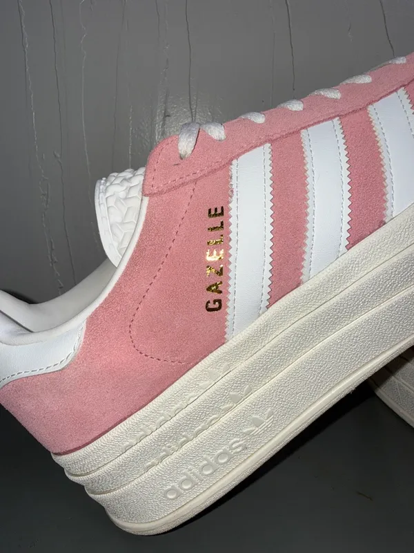 Adidas Gazelle Bold ‘Super Pop” Pink Suede Women's Sneakers with White Stripes - Image 9