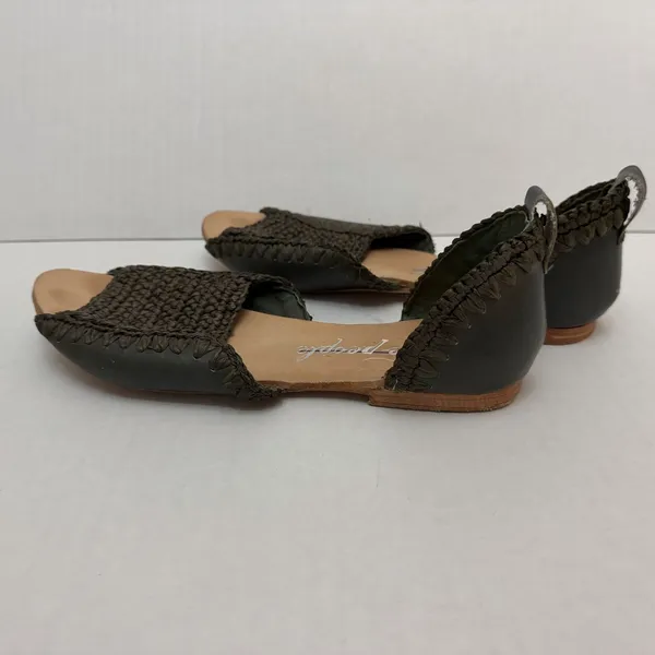 Free People Shoes Womens Size 7.5 38 Green Leather Woven Slip On Flat Sandals - Image 5