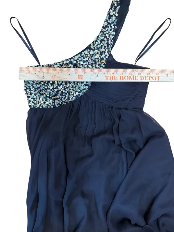 JOVANI Vintage 100% Silk Sequin One Shoulder Cocktail Mini Dress Sz 2/4 - Image 8