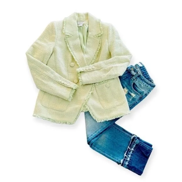 $259 NWT House of Harlow 1960 Pistachio Green Tweed Double-Breasted Blazer M - Image 8