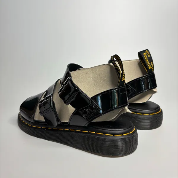 Dr. Martens Gryphon Patent Leather Gladiator Sandals in Black Patent Lamper - Image 4