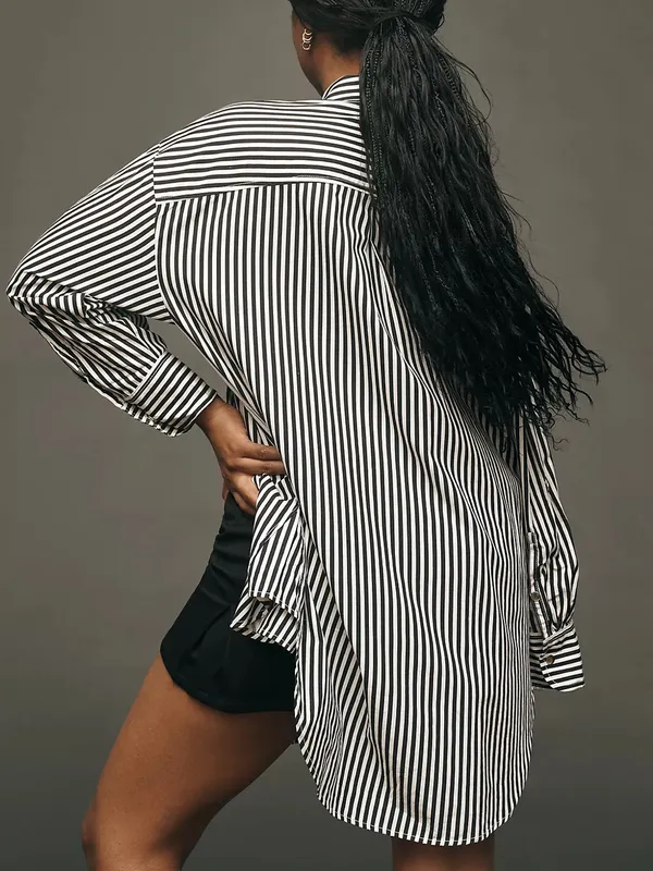 MAEVE 100% Cotton Bennet Stripe Buttondown Shirt in green and white - Image 3