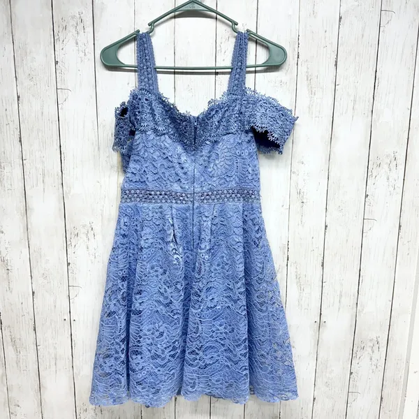Francesca’s Dress Women Size M Periwinkle Off‎ Shoulder Blue Lace Mini Fairy - Image 6