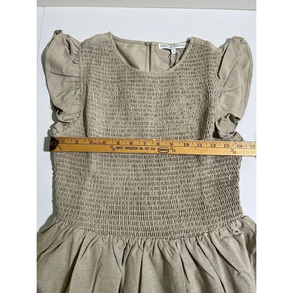 NWT English Factory Smocked Ruffle Sleeve Mini Dress Beige Small NWT BC225D - Image 8